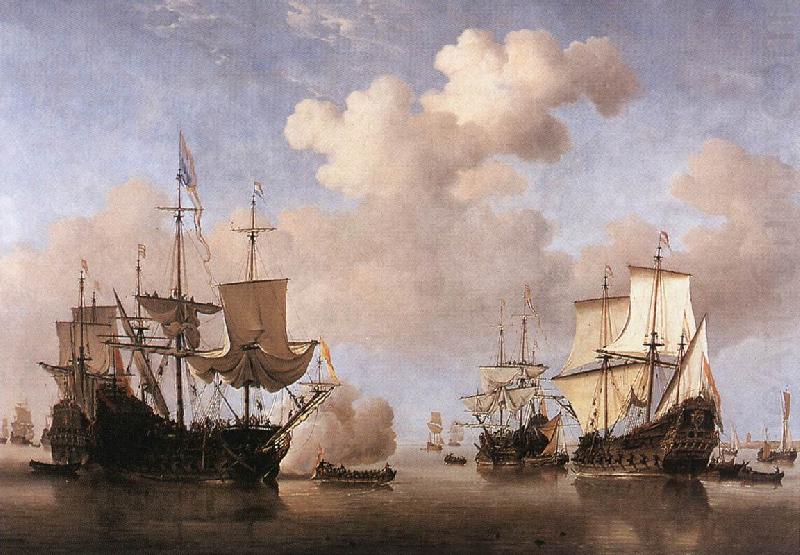 VELDE, Willem van de, the Younger Calm: Dutch Ships Coming to Anchor  wt china oil painting image